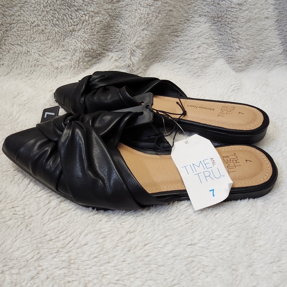 Black Mule Sandal Time and Tru Twist Mule Dress Slip On Pointed Toe Sz 7 Black - Picture 3 of 7